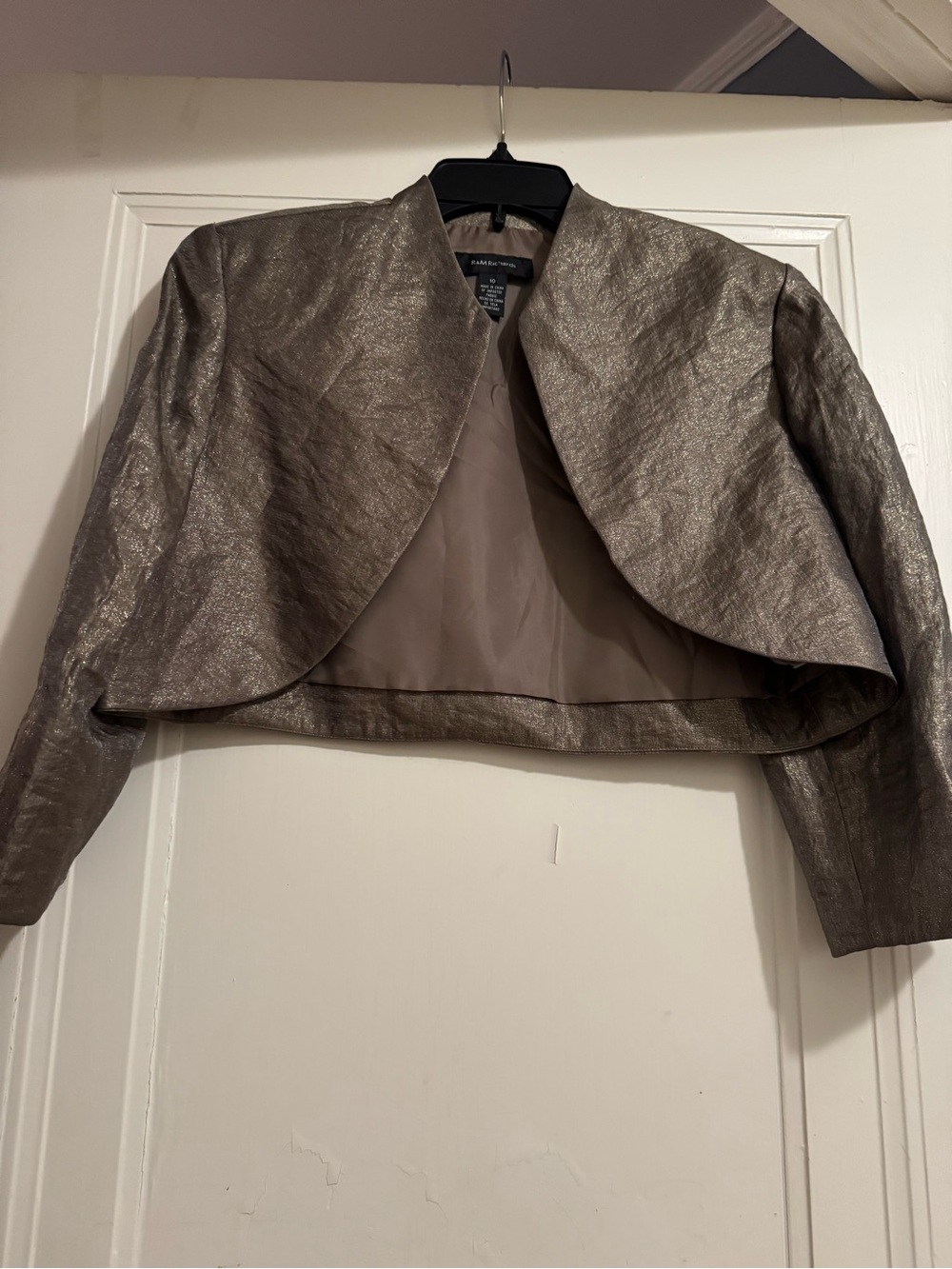 R&M Richards Metallic Gold Bronze Cropped Bolero Jacket Size 10